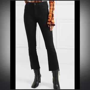 Mother denim cropped frayed black stretch denim jeans insider crop